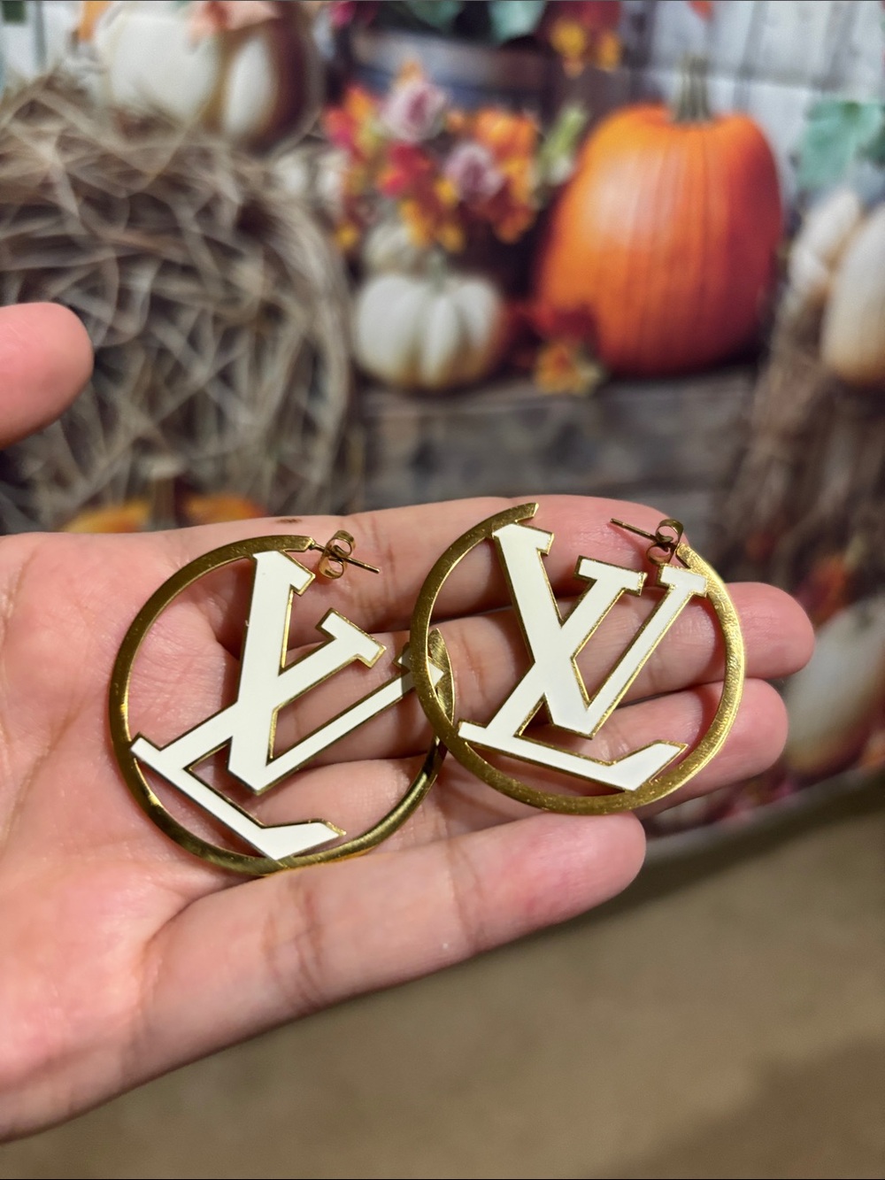 Gold and White Monogram Hoop Earrings - Designer Inspired